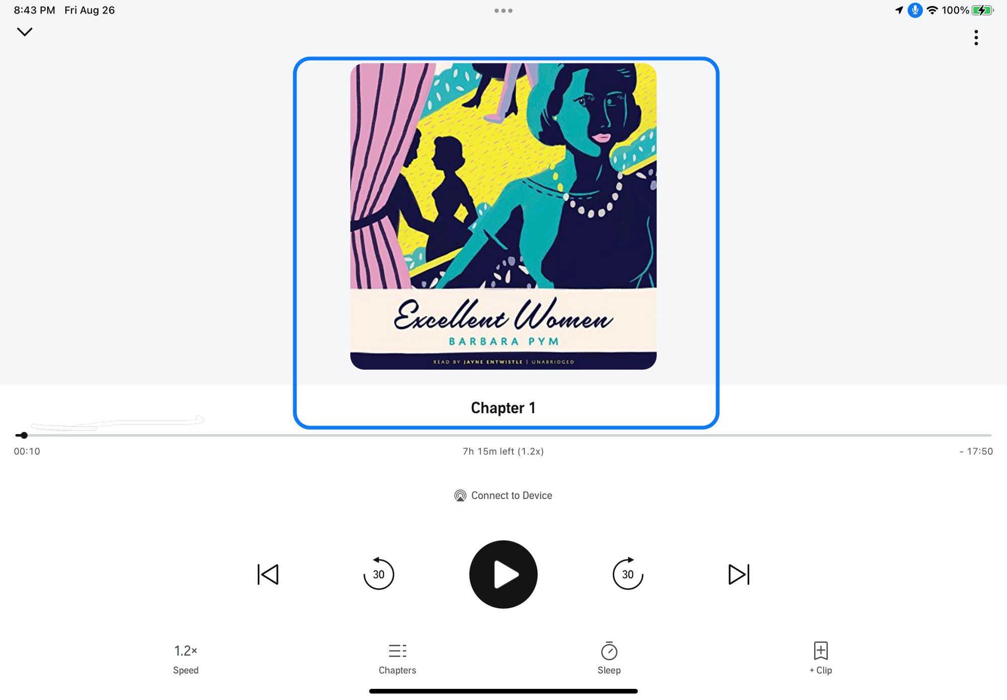 App controls showing for speed, chapters, timer, and navigation
