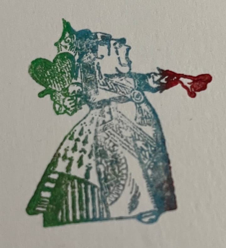 Haughty Queen Stamped on cream paper